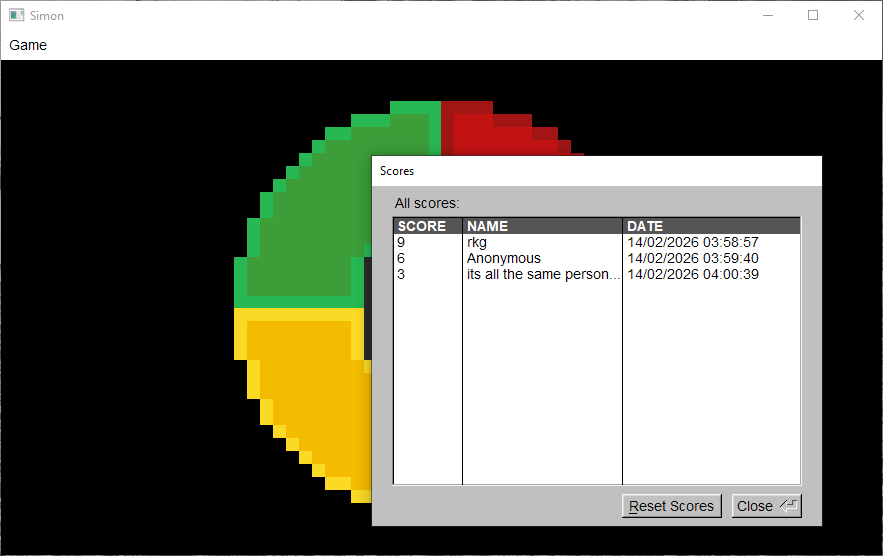 Simon Game Scoreboard